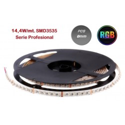 Tira LED 5 mts Flexible 72W 300 Led SMD 3535 IP20 ancho 6mm RGB, Serie Profesional